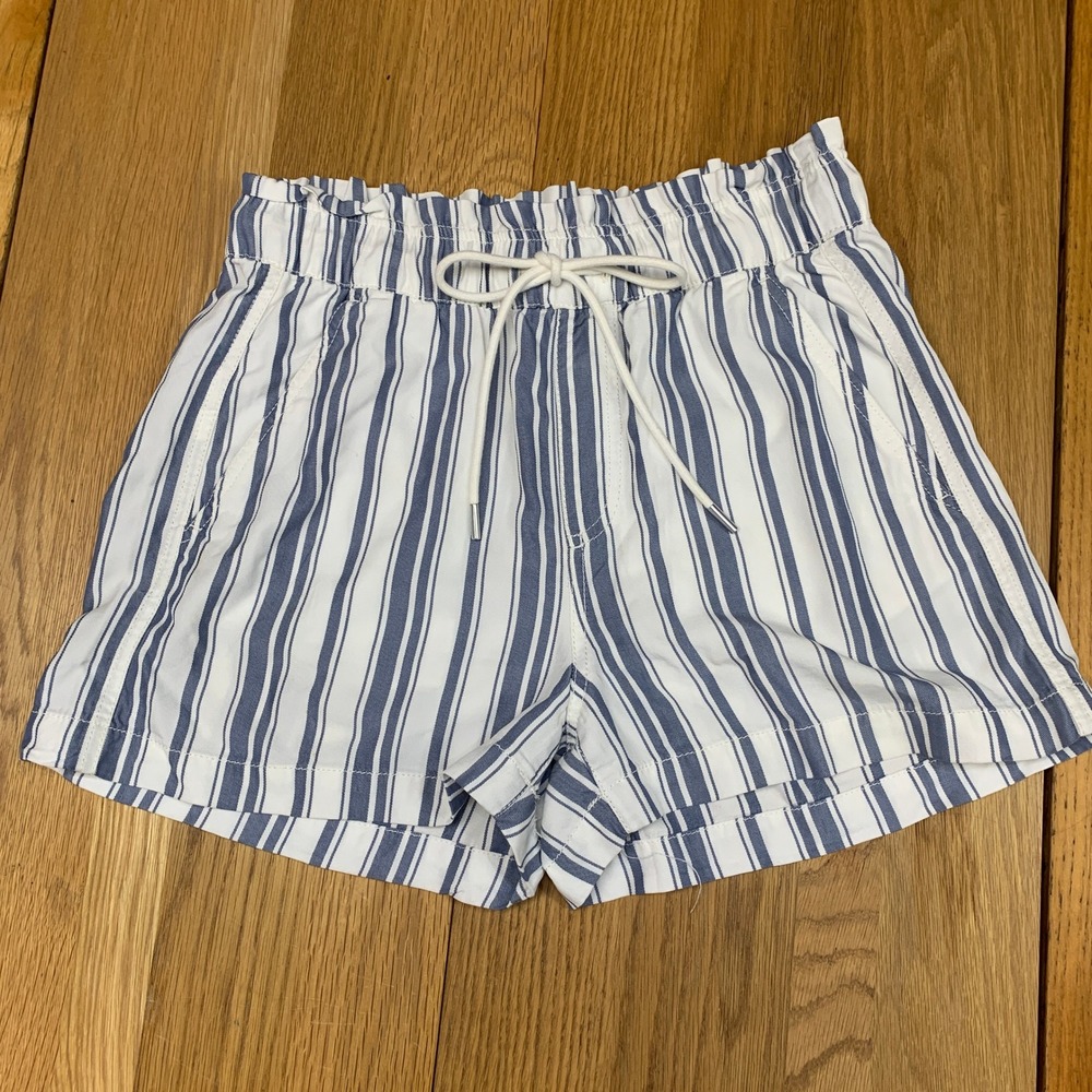 Loft Blue White Striped Lyocell Paperbag Waist‎ Shorts Womens Small Drawstring